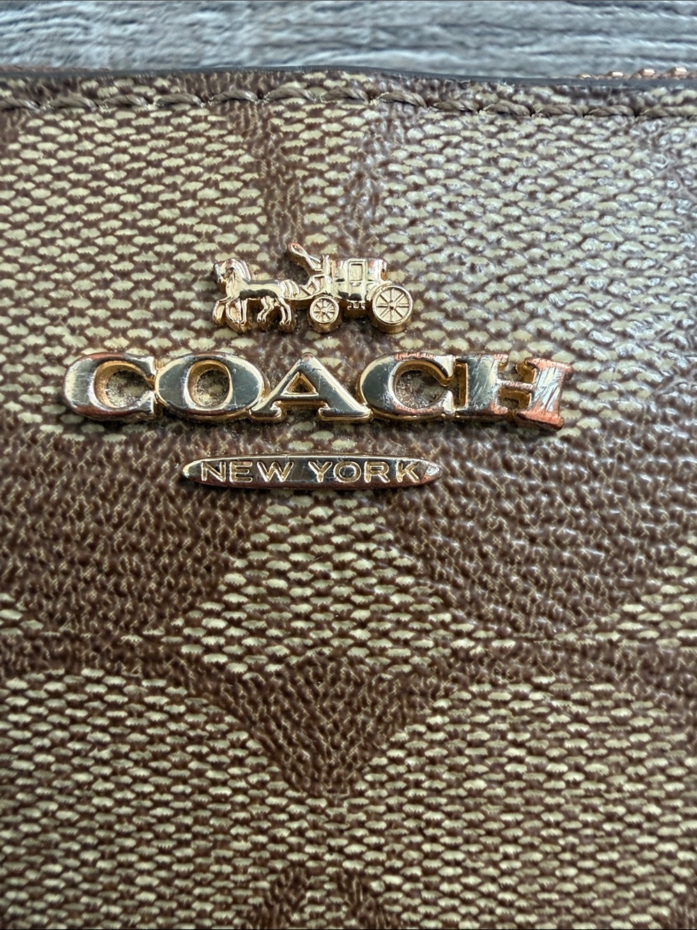 Coach Brown Signature Canvas Wristlet with Orange Strap - Picture 2 of 13
